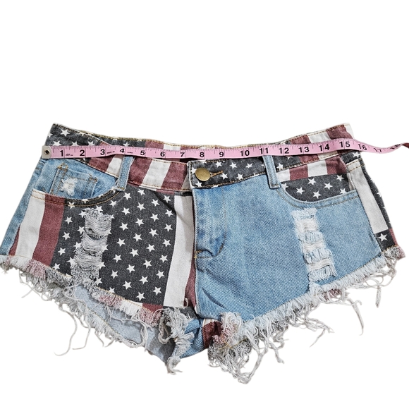 American Flag Micro Cheeky Distressed Shorts - Picture 5 of 7